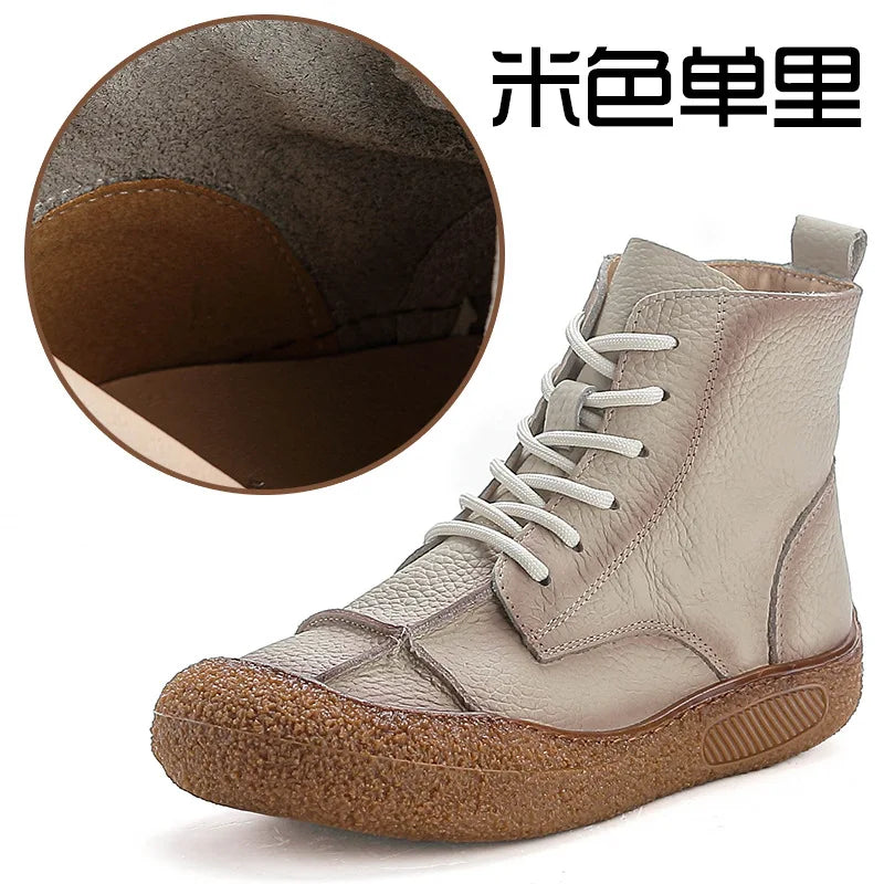 Classic Retro Leather Flat Boot