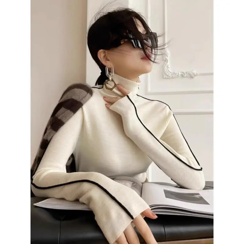 Collar Stylish Solid Color Slim Casual Knitted Top