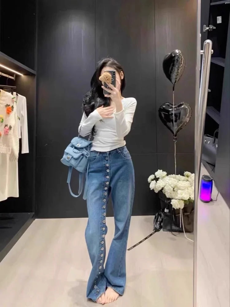 Multi Button Slim High Waisted Jean
