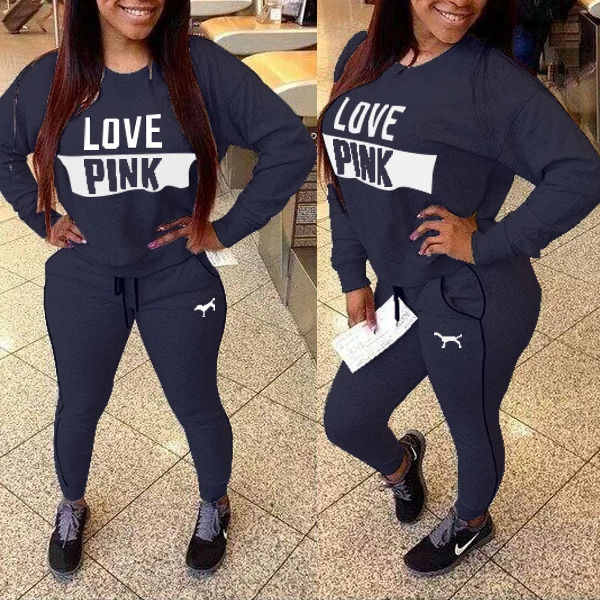 Printed Letter Tracksuits Long-sleeve 2 Piece Set