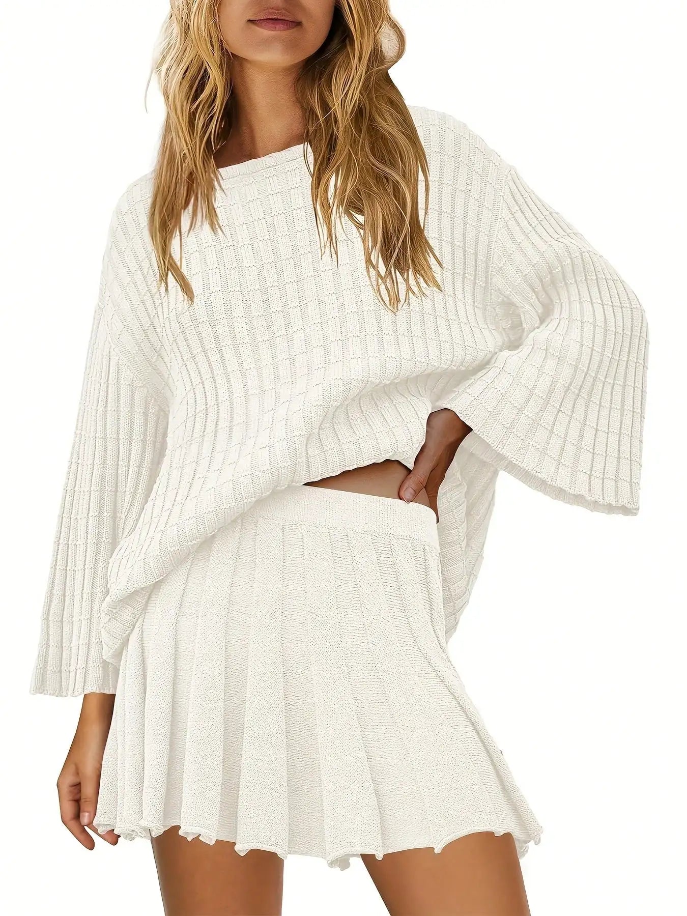 Long Sleeve Sweater Mini Skirt Sets 2 Piece Outfit