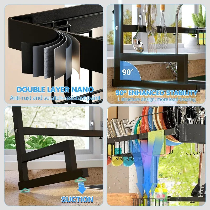 Sink Dish Drying Rack (Adjustable Height/Length) Snap-On Design 2 Tier