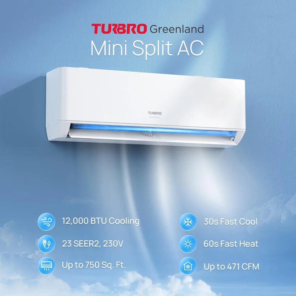 12,000 BTU Ductless Mini Split Inverter AC with Heat Pump, Cools Up To 750 Sq.Ft