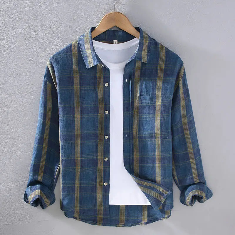 Men Long-sleeved Plaid Shirt