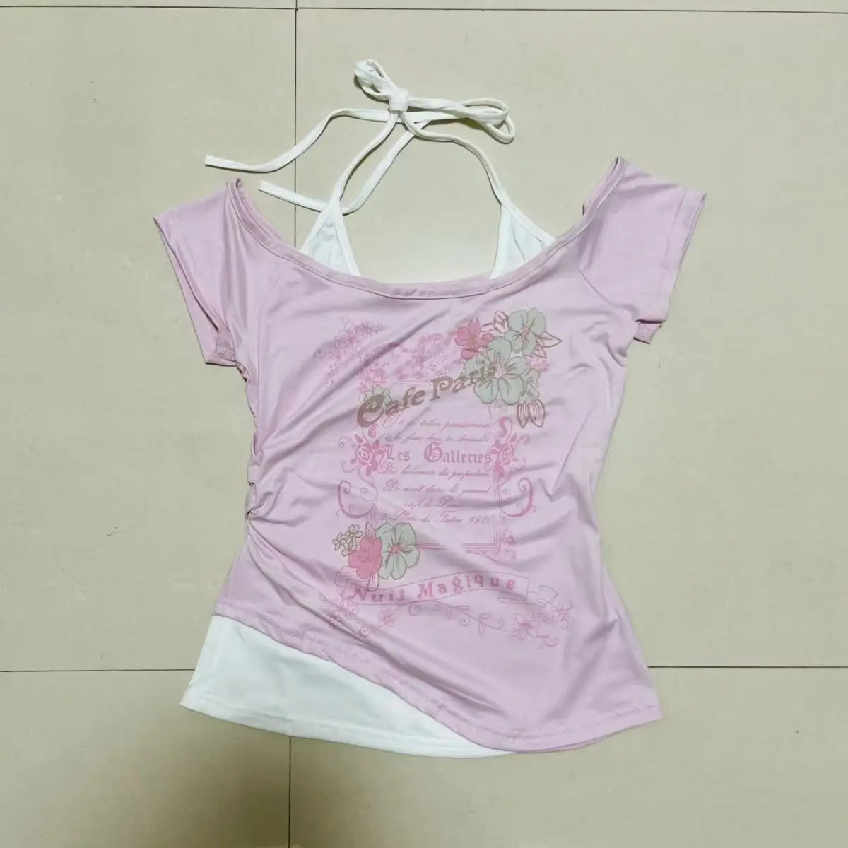 Letter Print Fake Two-piece T-shirt