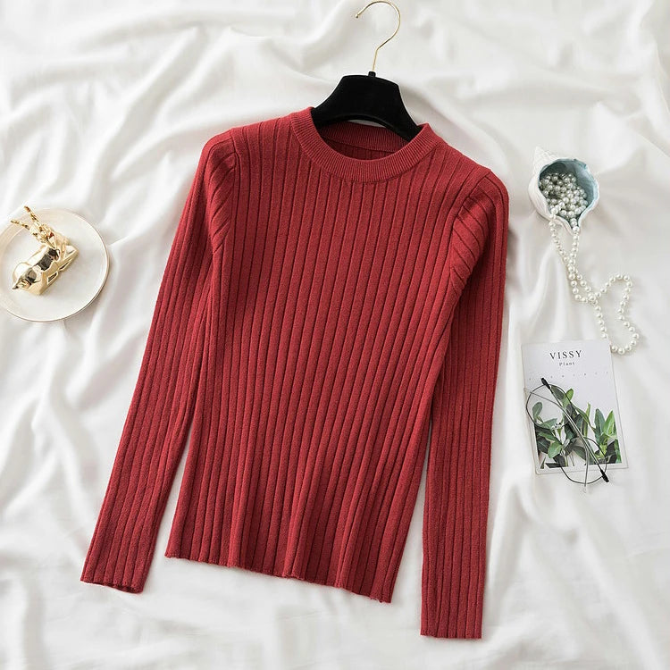 Pullover O-Neck Ribbed Long SleeveTop