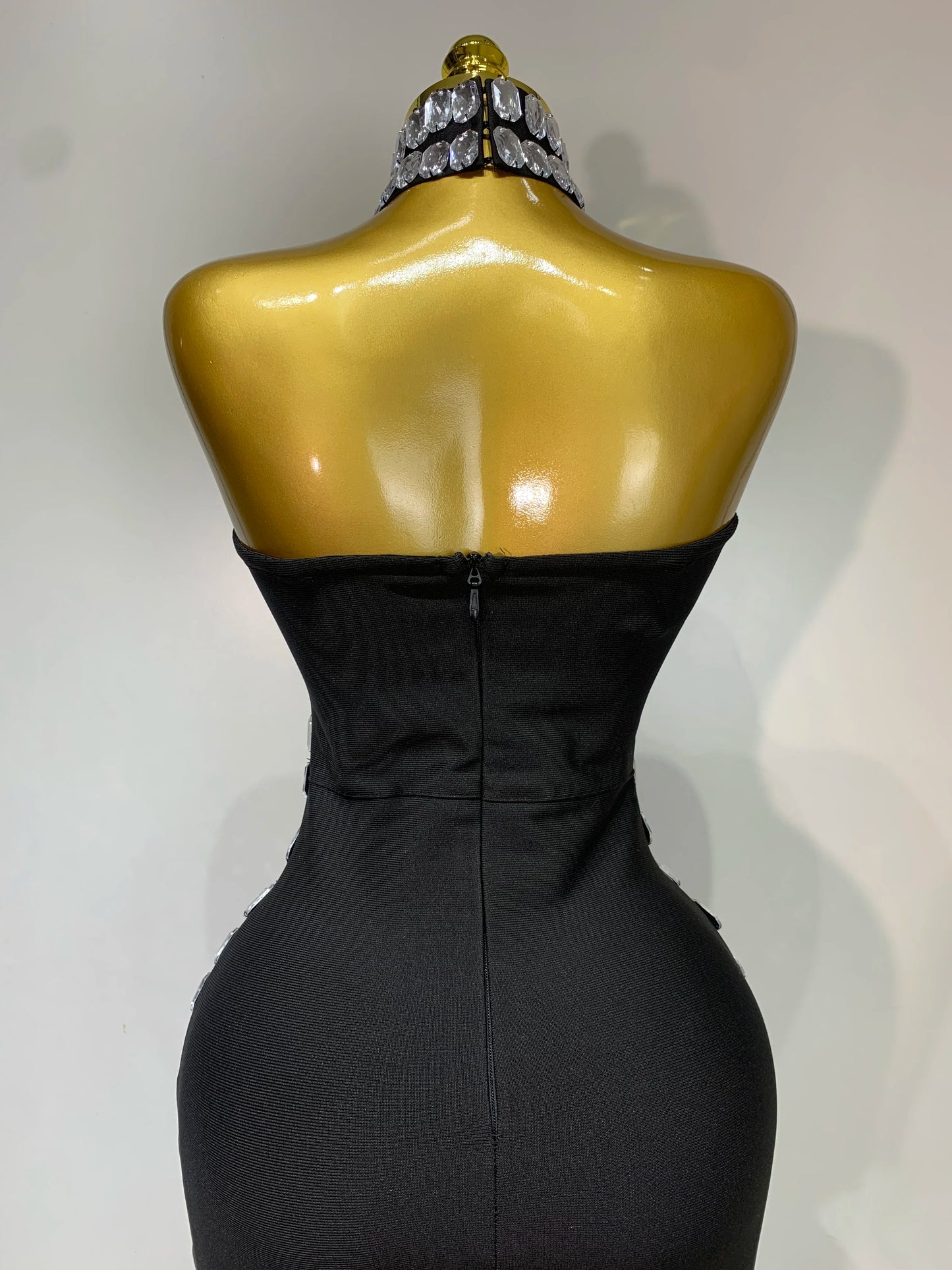 Strapless Black Bead Elegant Evening Dress