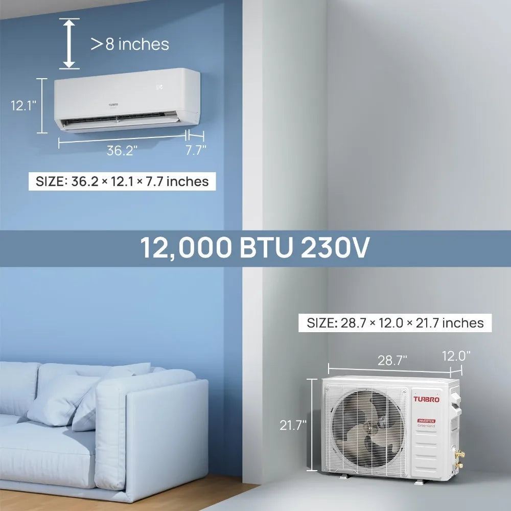 12,000 BTU Ductless Mini Split Inverter AC with Heat Pump, Cools Up To 750 Sq.Ft