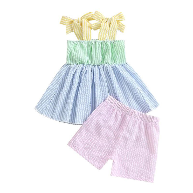 Printed Ruffle Sleeve Top & Denim Short Set