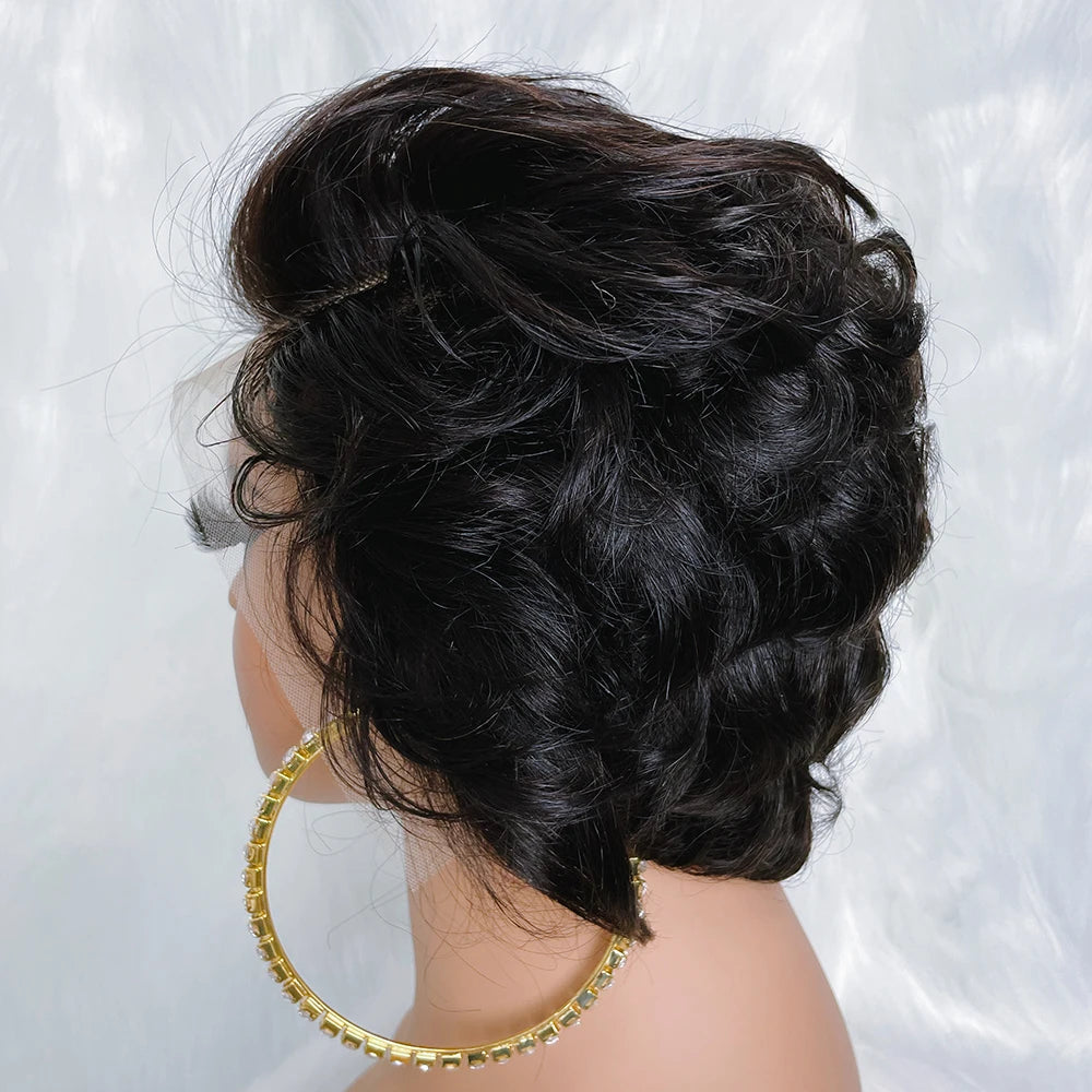 Short Lace Frontal Wig Natural Color Curly Wave
