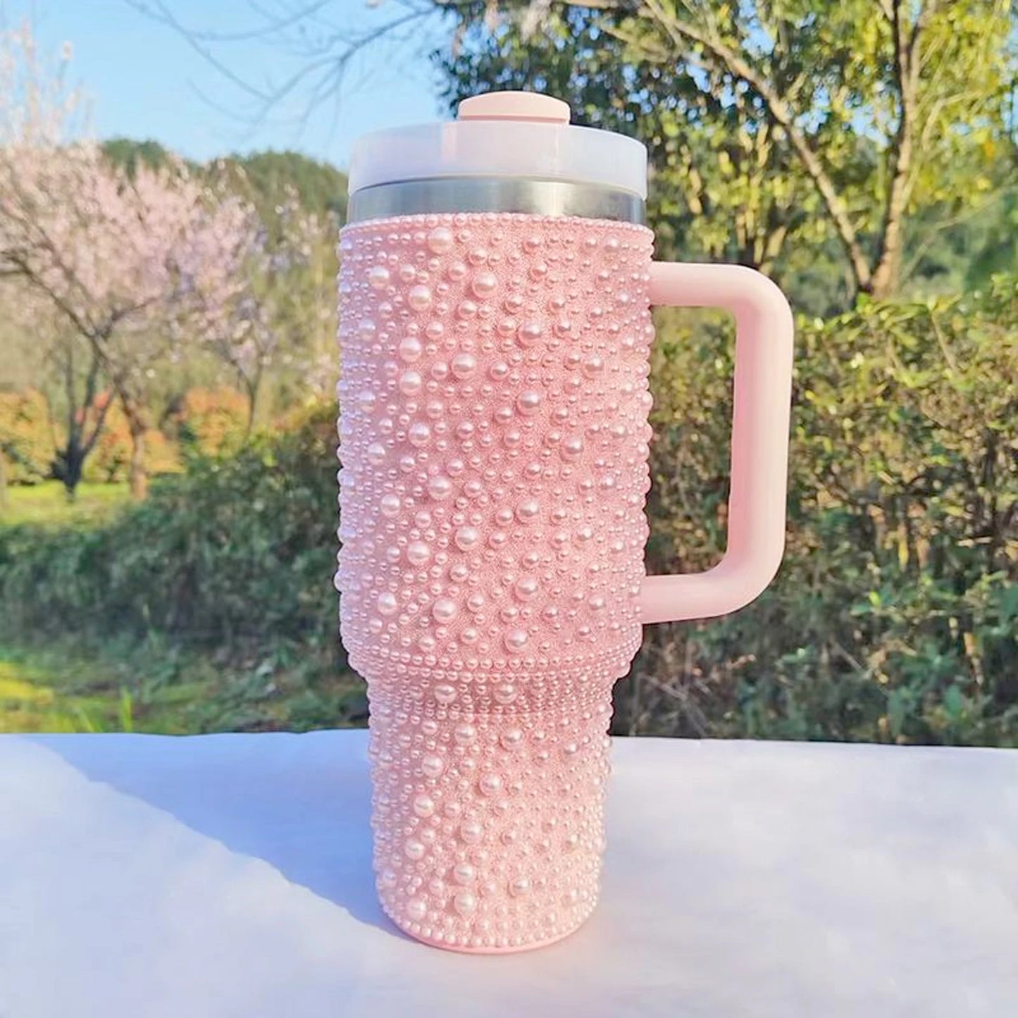 40oz Stainless Steel Insulated Tumbler with Rhinestone Handle