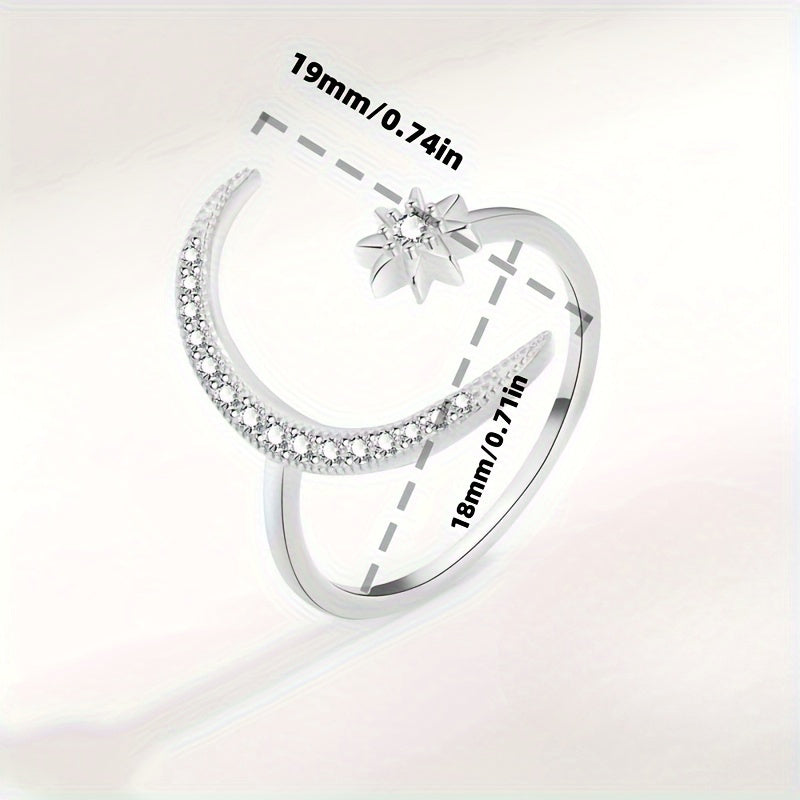 Moon Design Open Ring 925 Sterling Silver Plated Ring