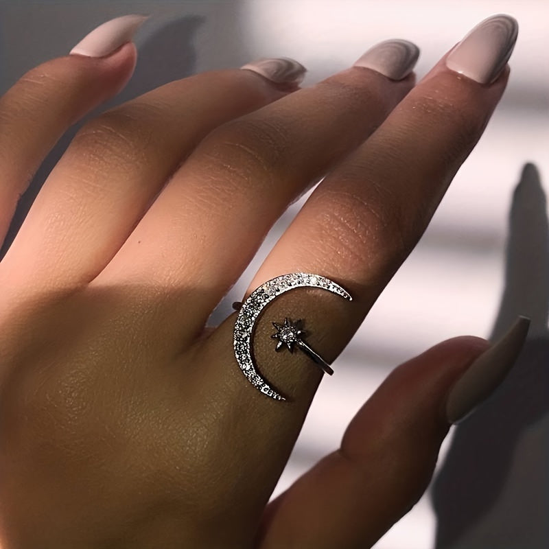 Moon Design Open Ring 925 Sterling Silver Plated Ring