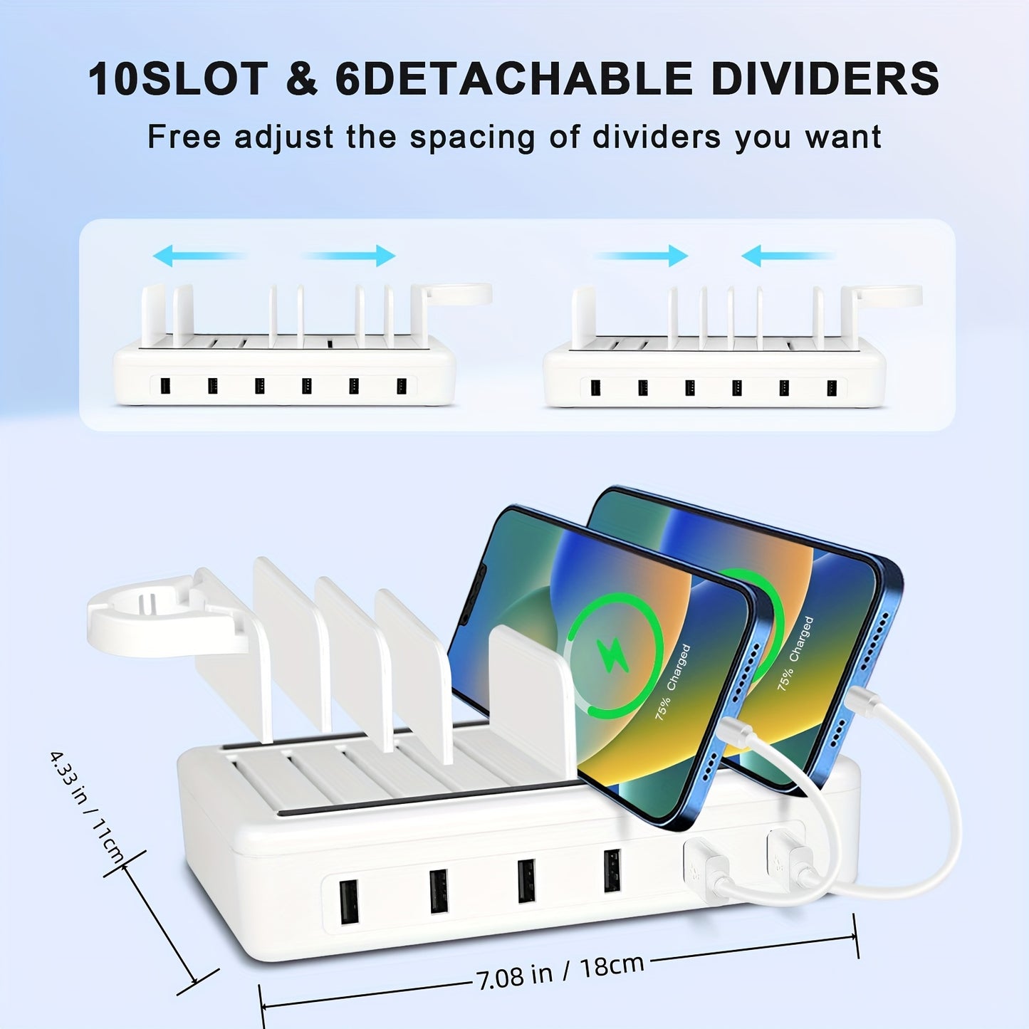 Fast Charging Station For Multiple Devices, 50W 6-Ports USB Charging Station