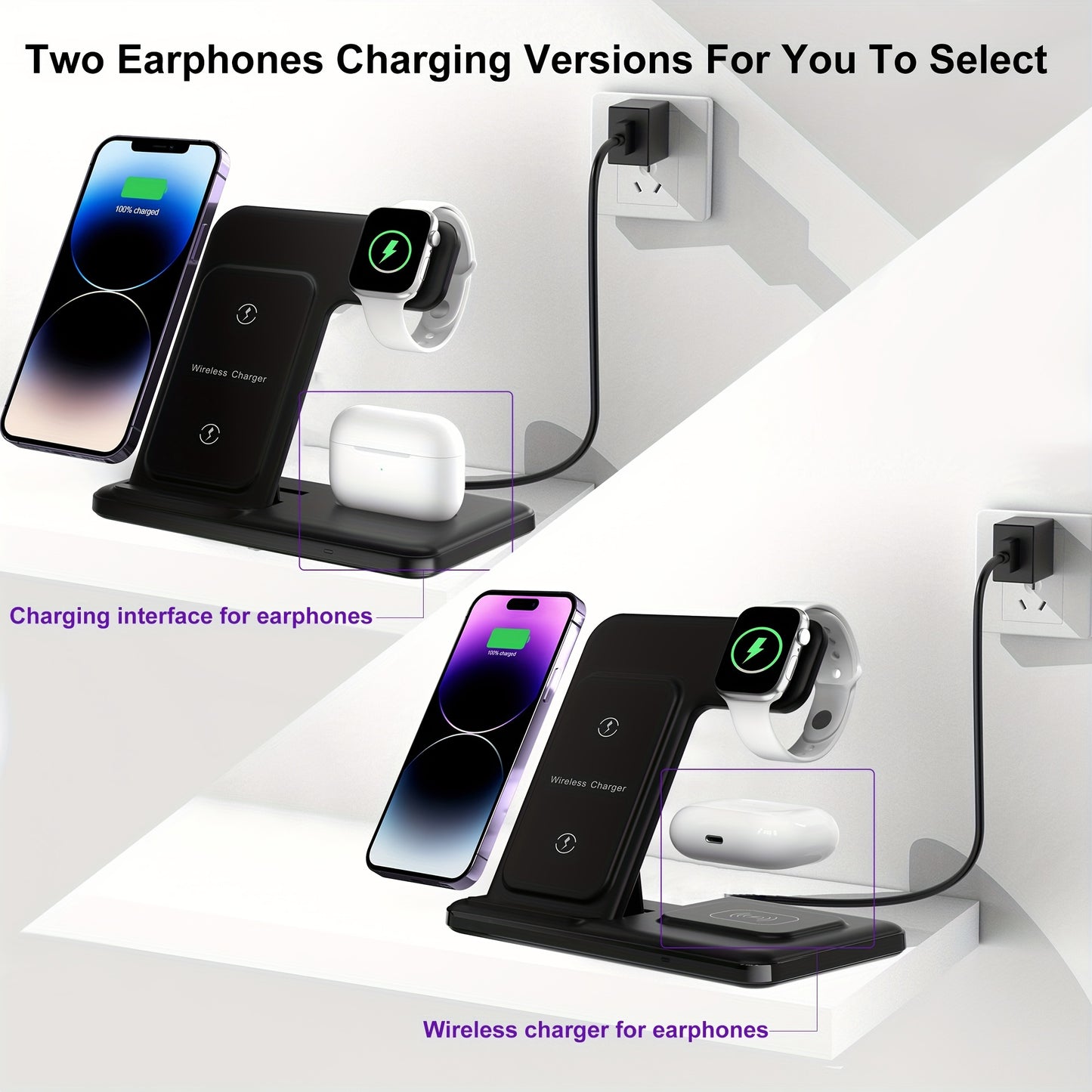 3 In 1 Foldable Wireless Charger, Fast Wireless Charging Station