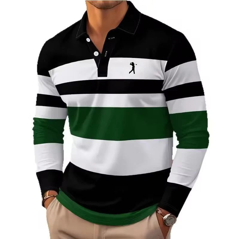 Men's Stripes Rugby Long Sleeve Polo Shirt