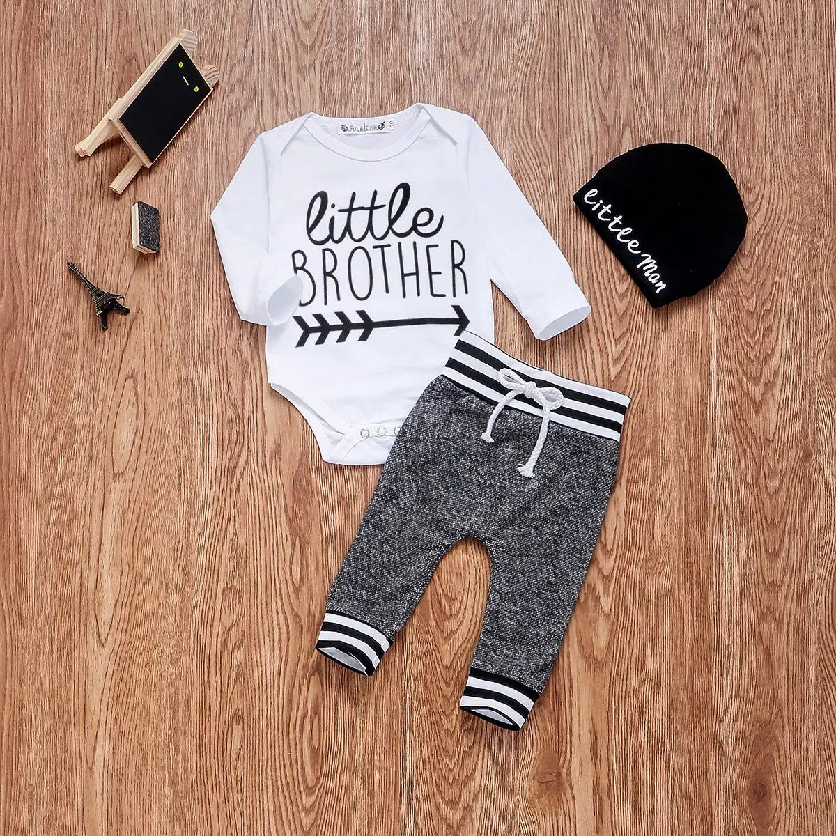 Cotton Sets Long Sleeve Romper Pant Hats Outfit 3Pcs