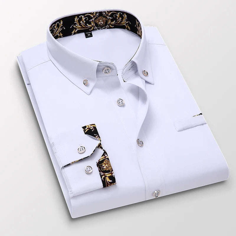 Men's  Causal Long Sleeved Male Dress White Shirts