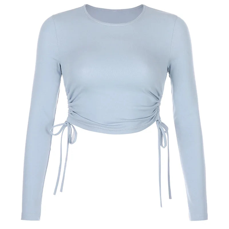 O-Neck Long Cropped Solid T-Shirt