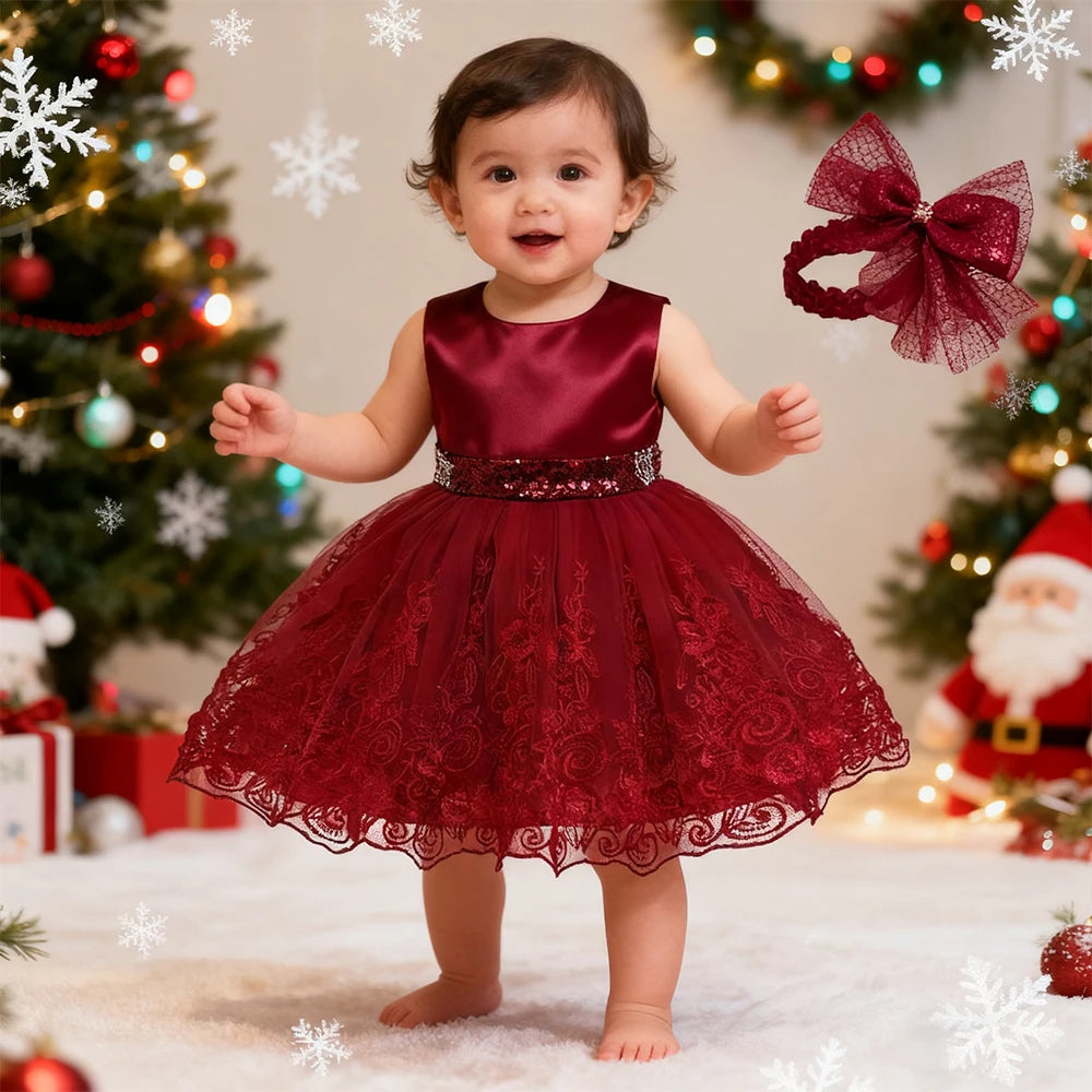 Christmas Big Bow Lace Princess Dress
