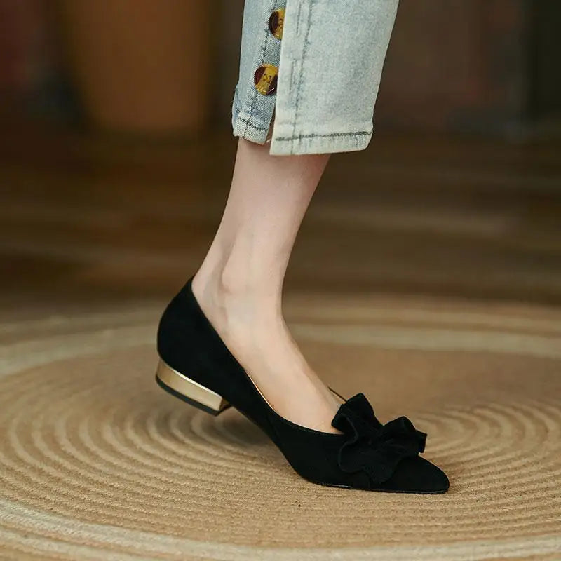 Pointed Toe Yellow Low Heel Elegant Shoe