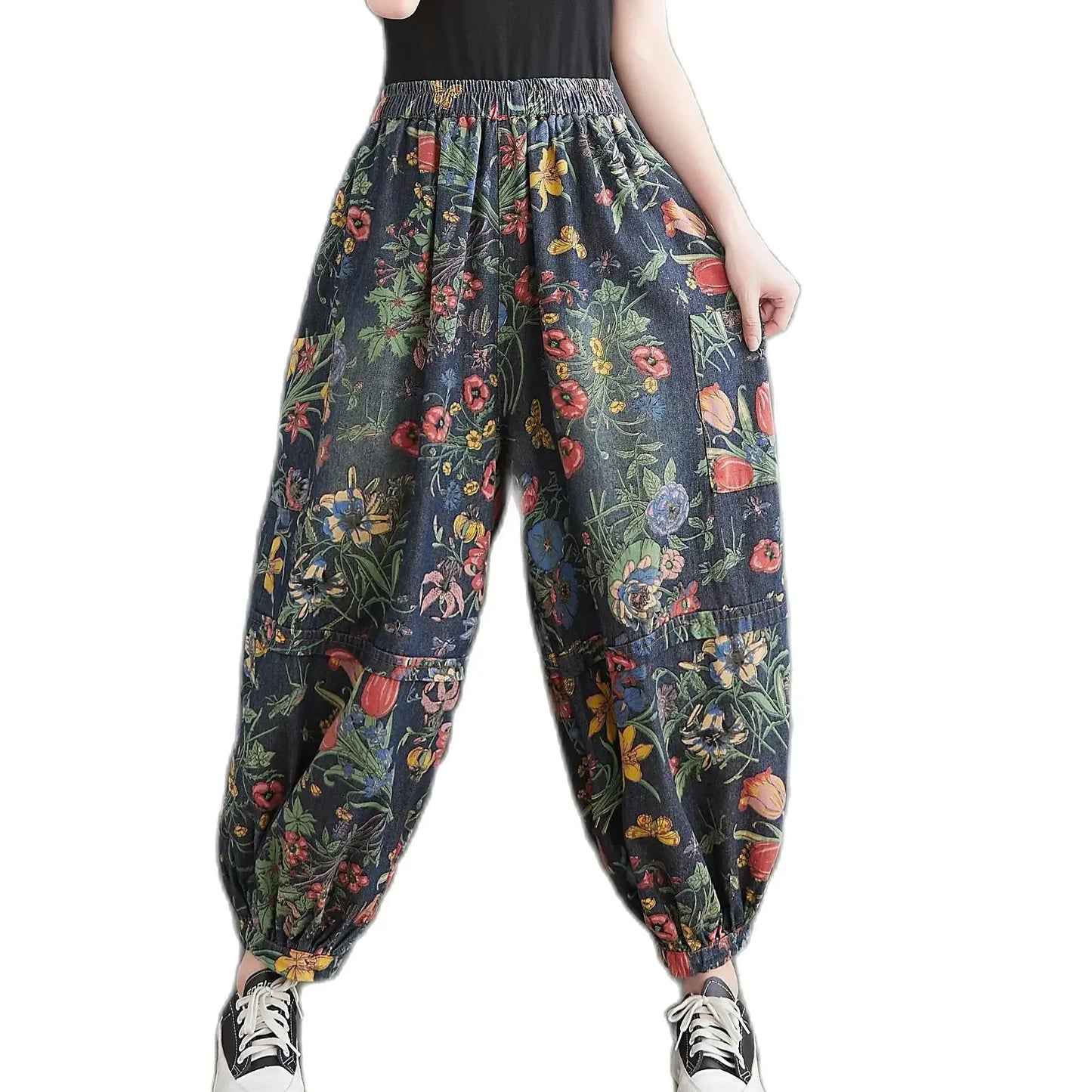 Floral Vintage Blue Denim Jean
