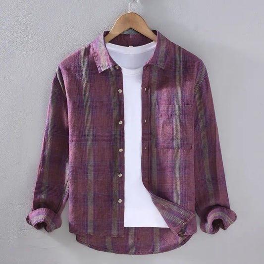 Men Long-sleeved Plaid Shirt