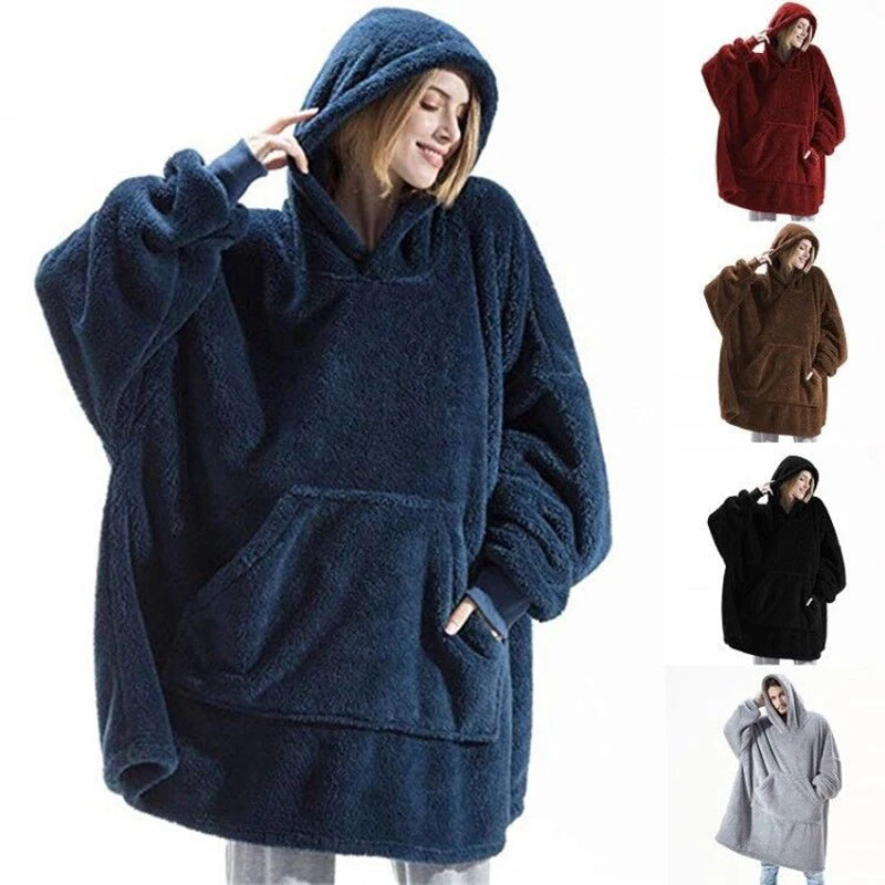 Fleece Hoodie Blanket Oversize Large Pocket Jacket
