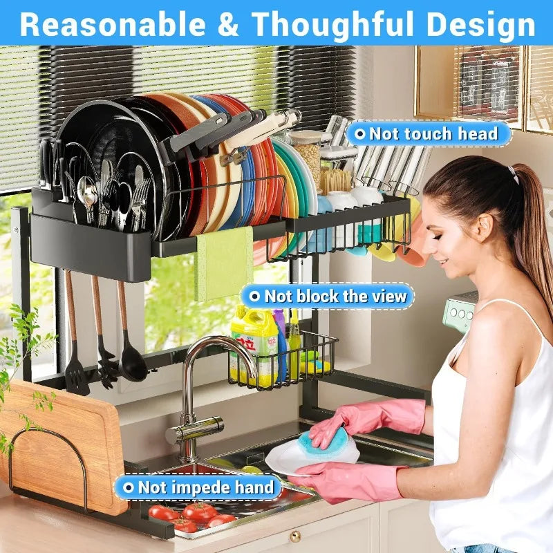 Sink Dish Drying Rack (Adjustable Height/Length) Snap-On Design 2 Tier