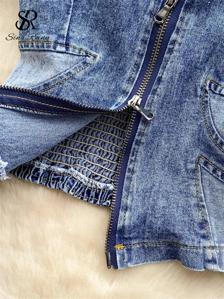 Denim Zipper Mini Two Piece Set