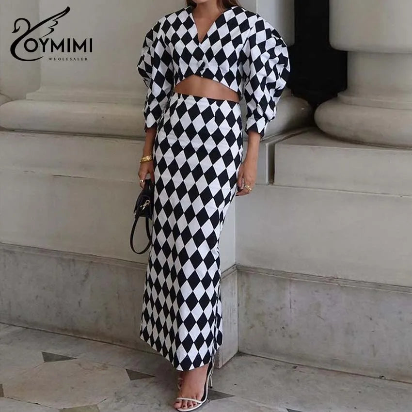 Elegant White Print Dress 2 Piece Sets