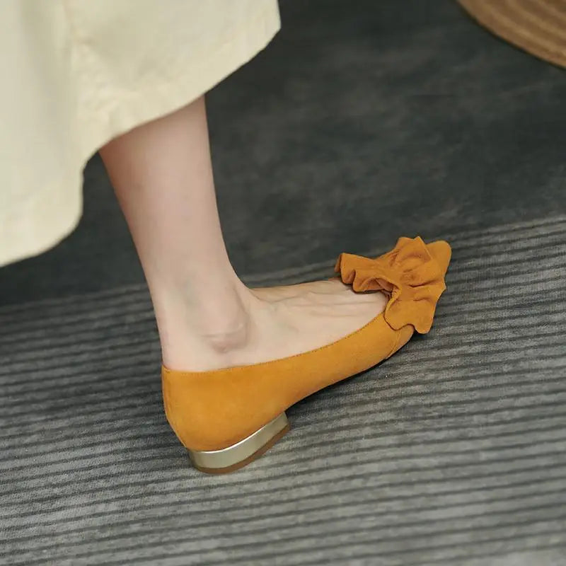 Pointed Toe Yellow Low Heel Elegant Shoe