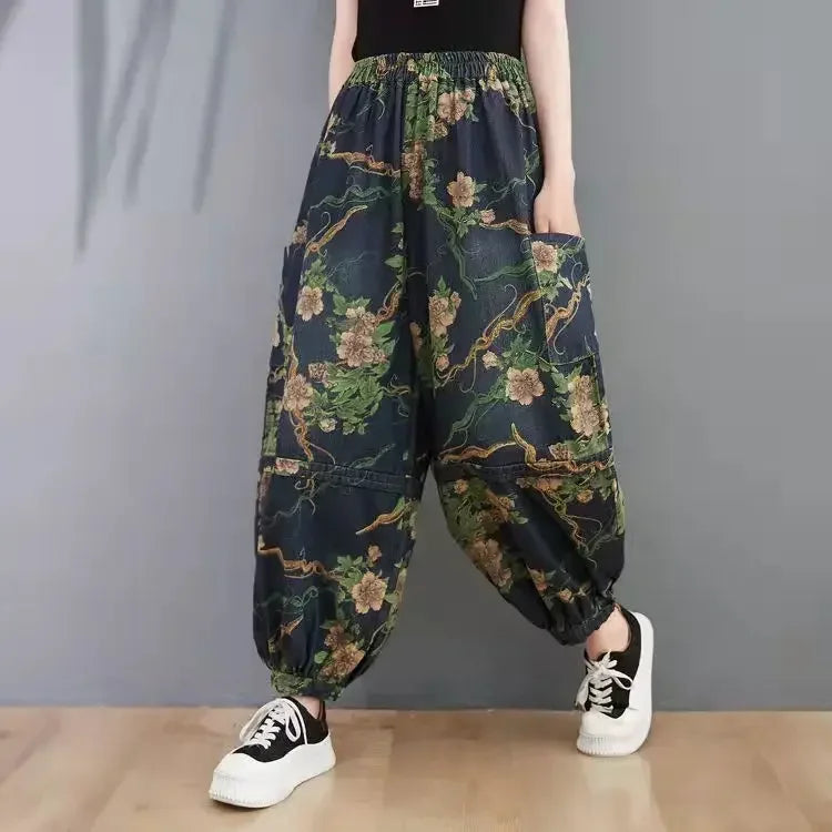 Floral Vintage Blue Denim Jean
