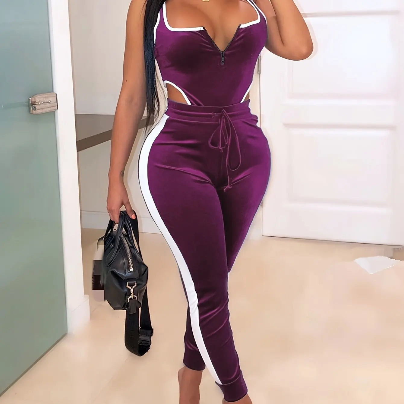 Sleeveless Cut Out Bodysuit & High Waist Stretchy Pant