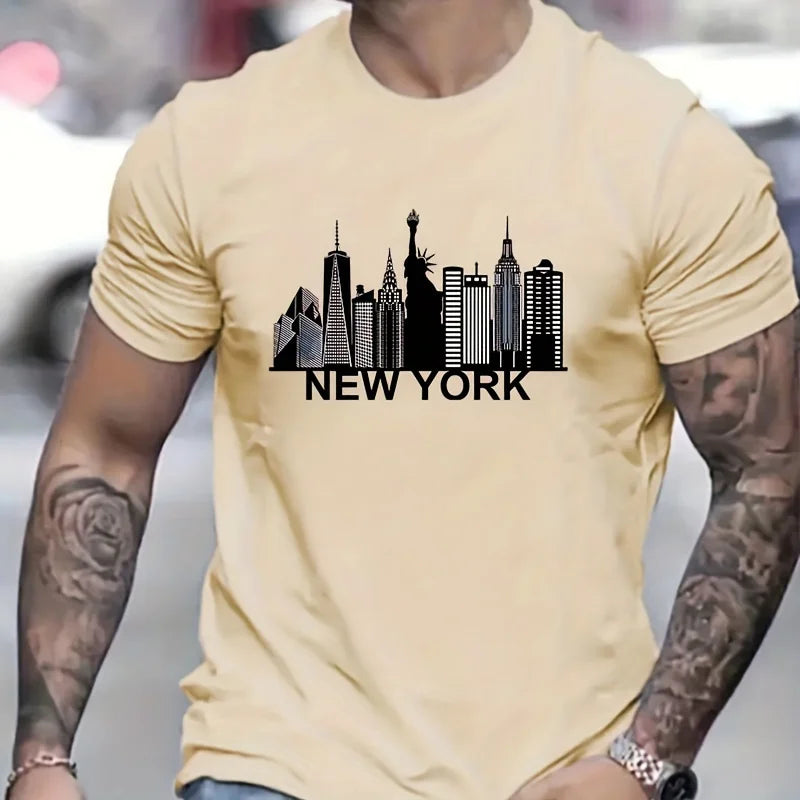 100% Pure Cotton Men's New York City Pattern Printed T-shirt top
