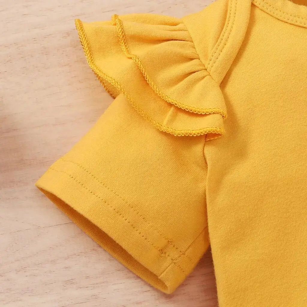 Short Sleeve Shirt +Floral Pants with Bow + Headband 3PCS Outfit