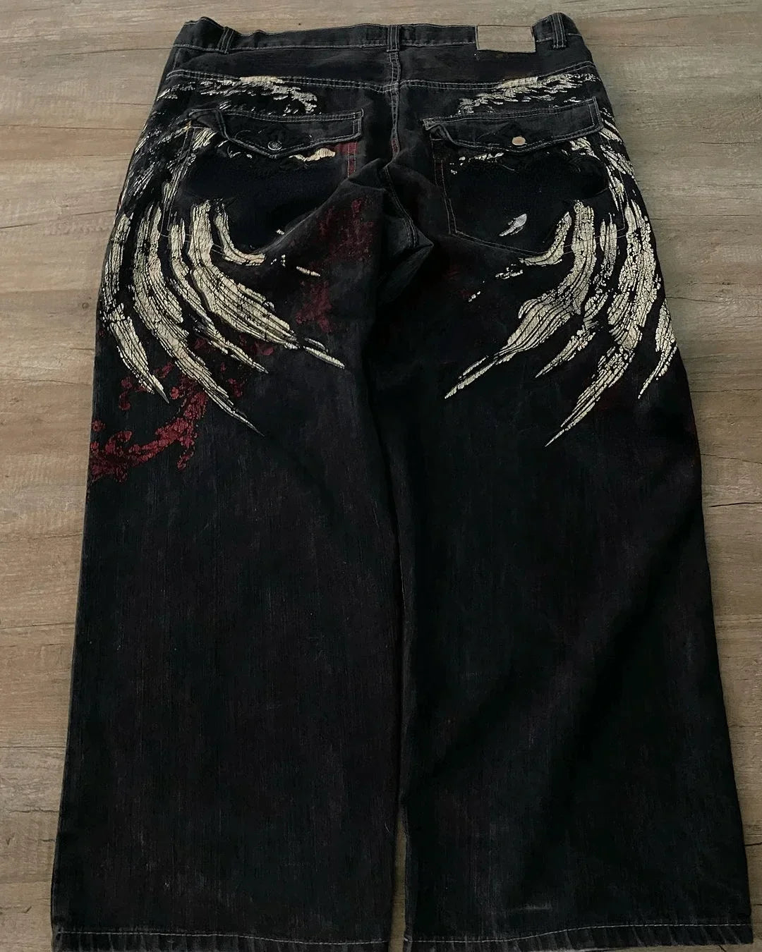Baggy Red Print Grey Washed Unsex Wide Leg Jean