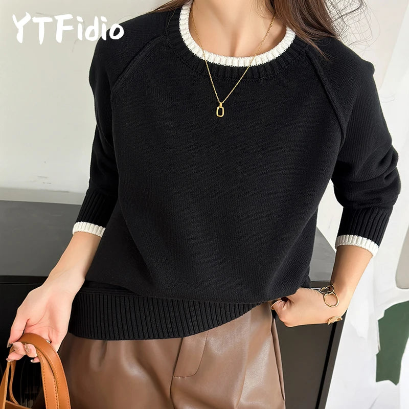 O-neck Thick Collar with White Border Pullover Sweater