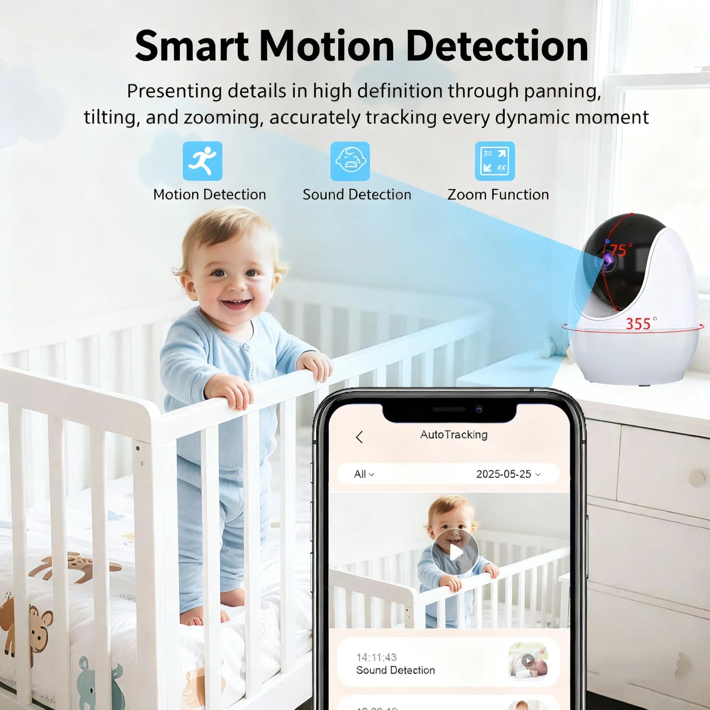 4.3-Inch Baby Video Monitor with 4x Zoom Camera Motion/Sound Detection Soft Night Light