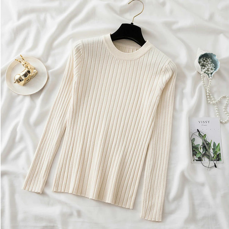 Pullover O-Neck Ribbed Long SleeveTop