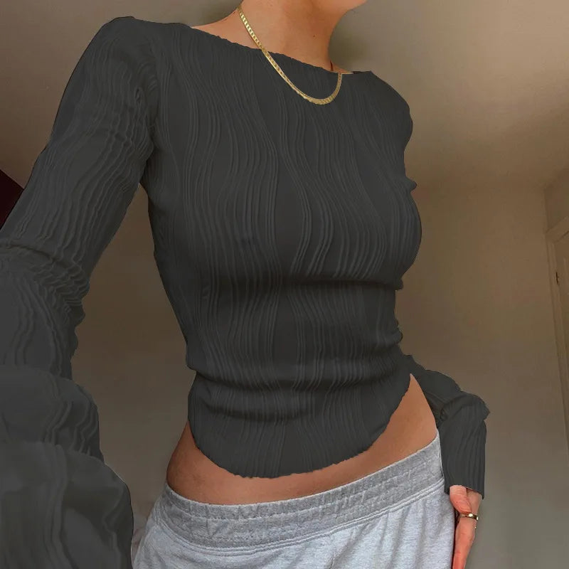 Casual Ruched Long Sleeve  Blouse