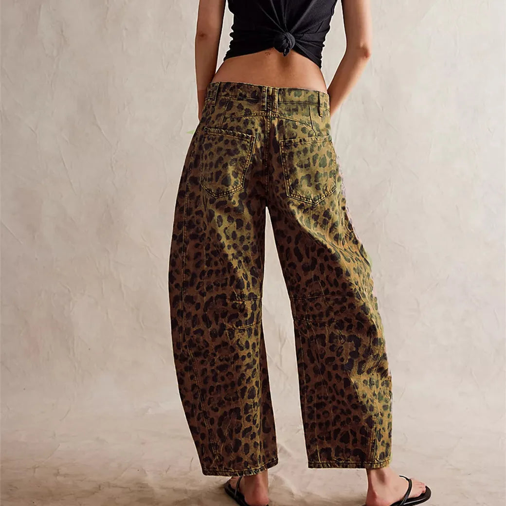 Leopard Barrel Baggy Jeans