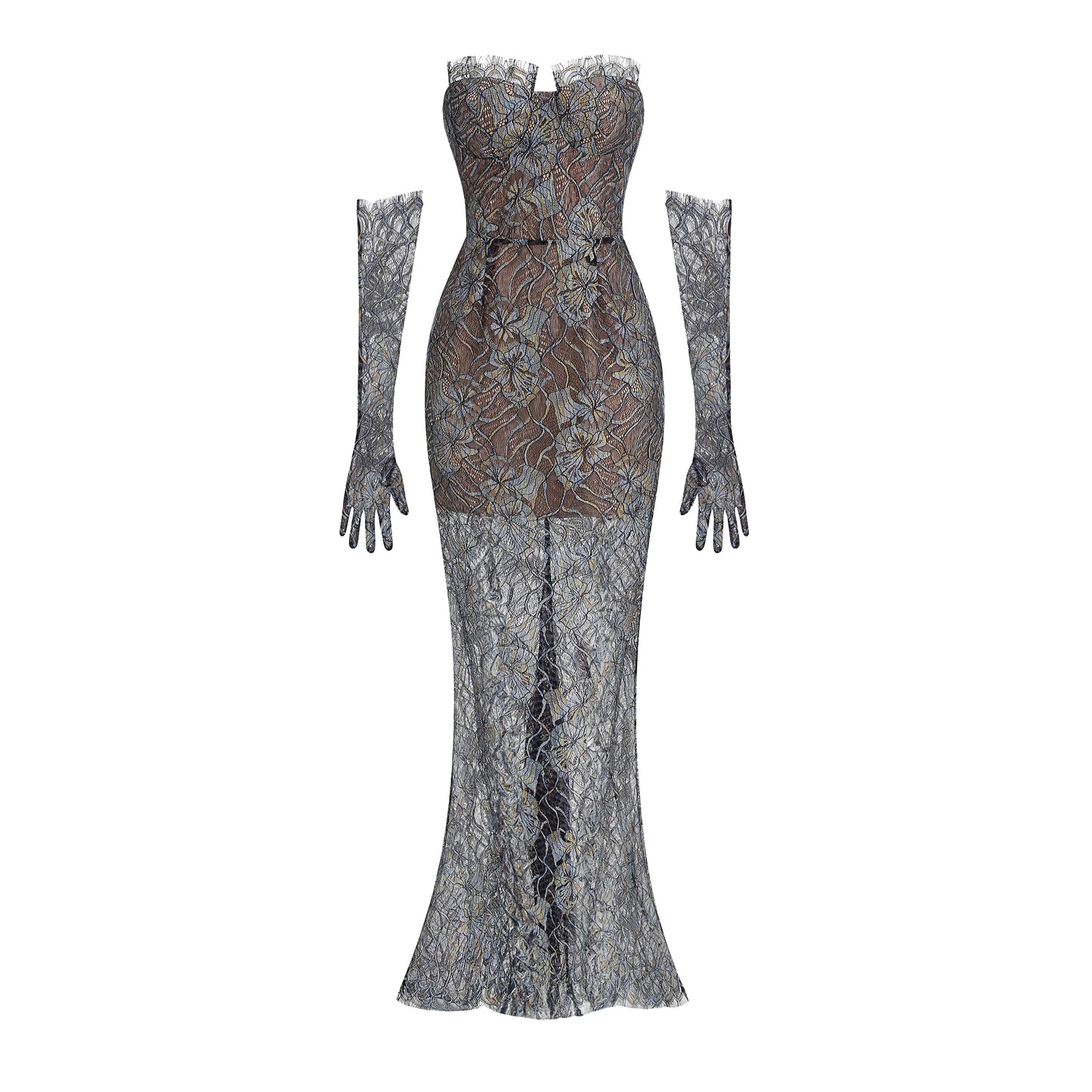 Black Lace Strapless Back Tie Dress