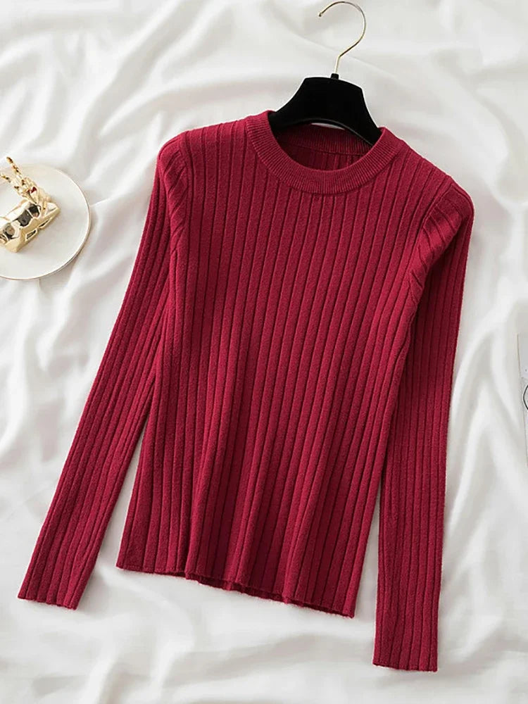 Pullover O-Neck Ribbed Long SleeveTop