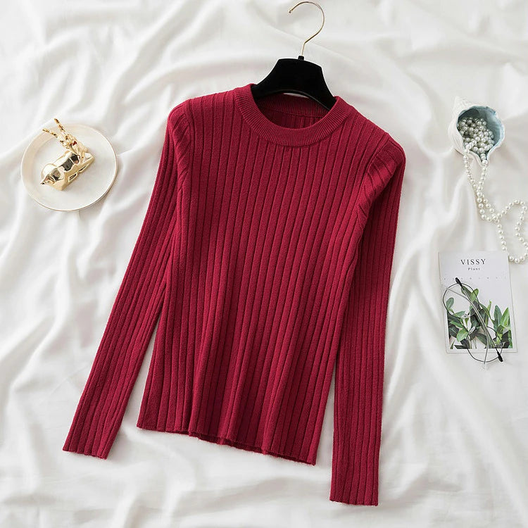Pullover O-Neck Ribbed Long SleeveTop