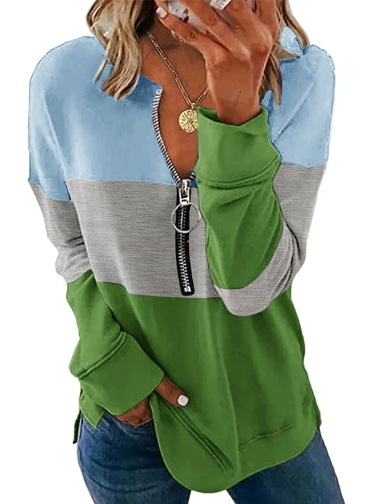 Color Block Front 1/4 Zipper Pullover, Casual Loose Sweatshirt