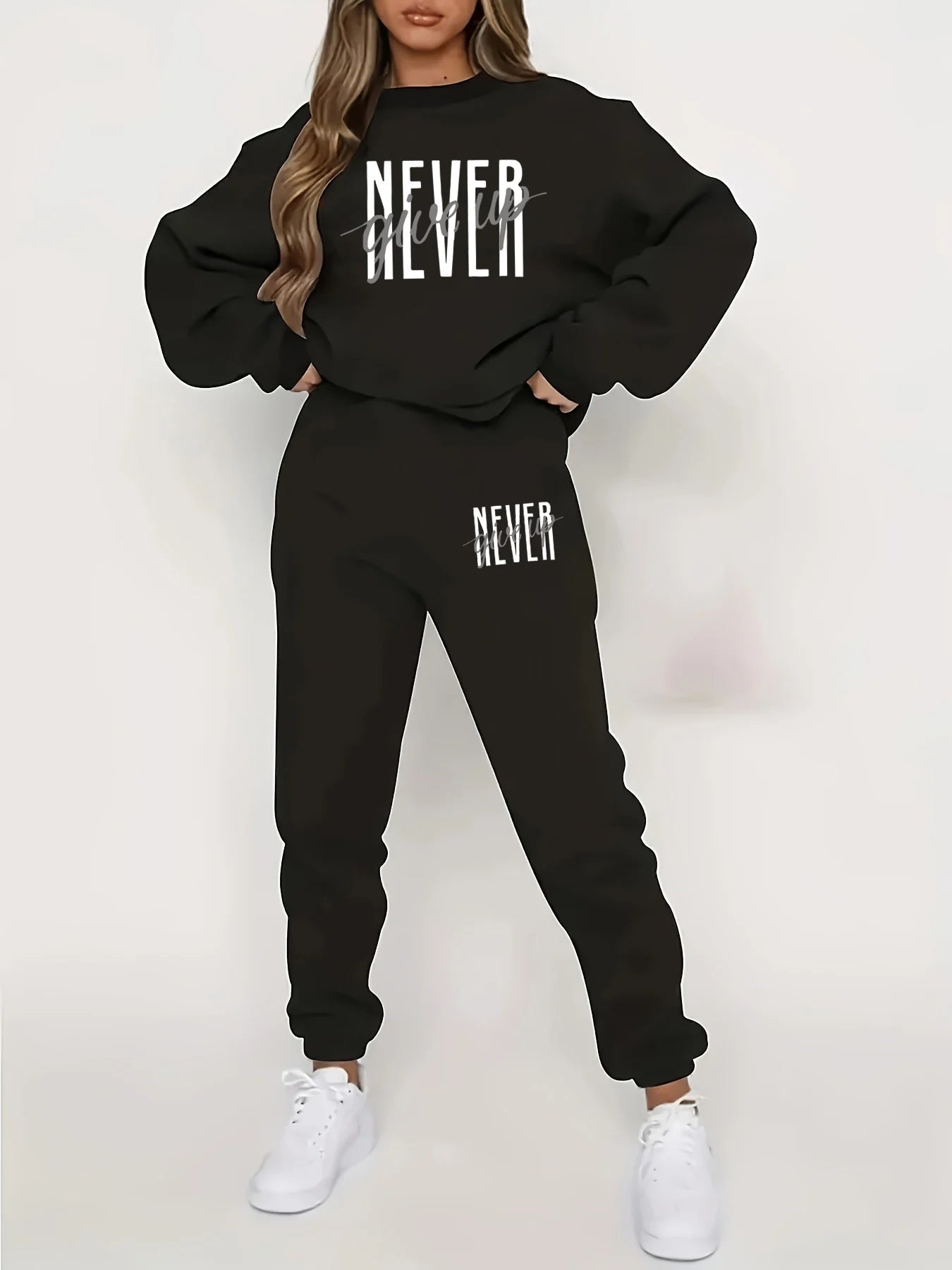 Casual NEVER Give Up Letter Printed  Sweatsuit