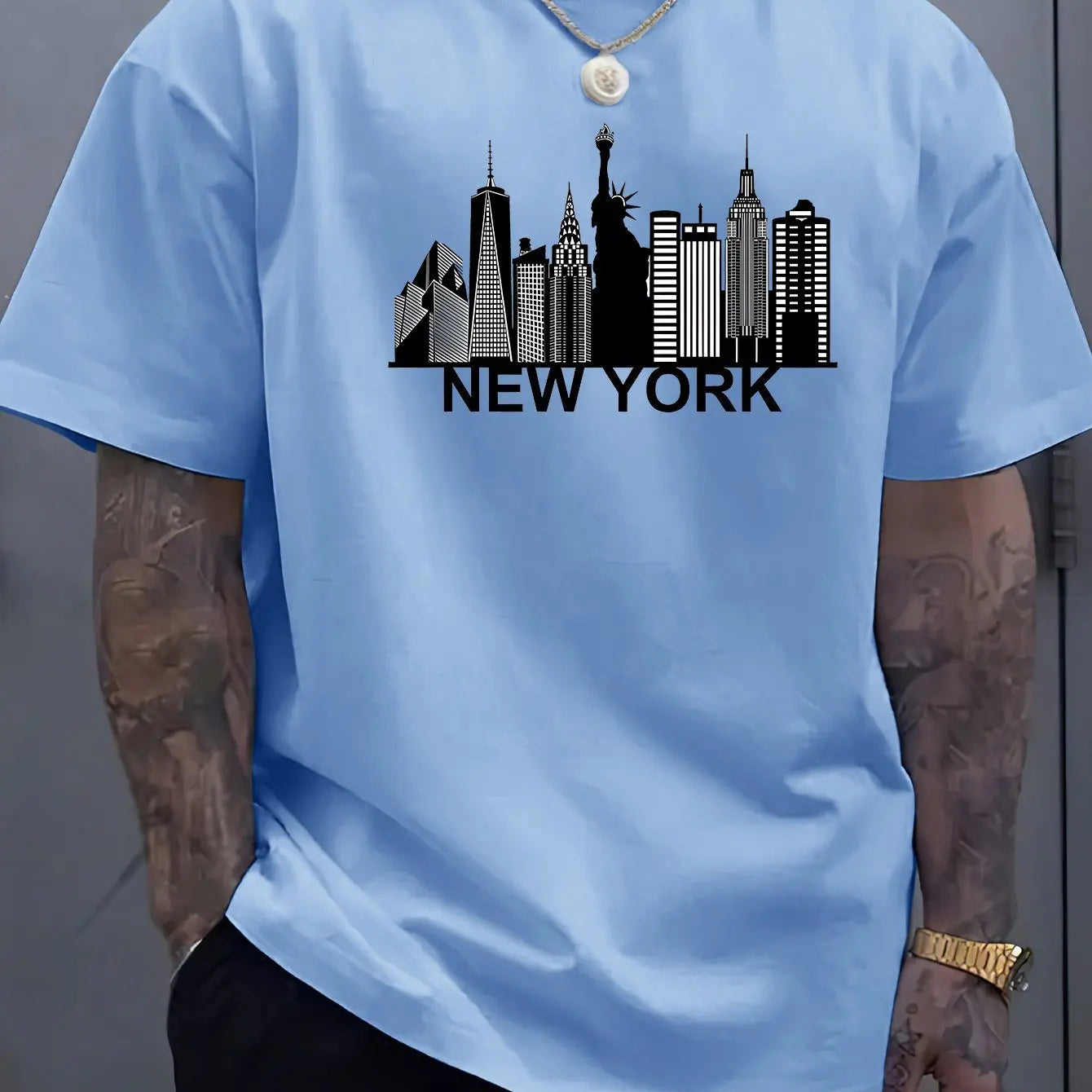 100% Pure Cotton Men's New York City Pattern Printed T-shirt top