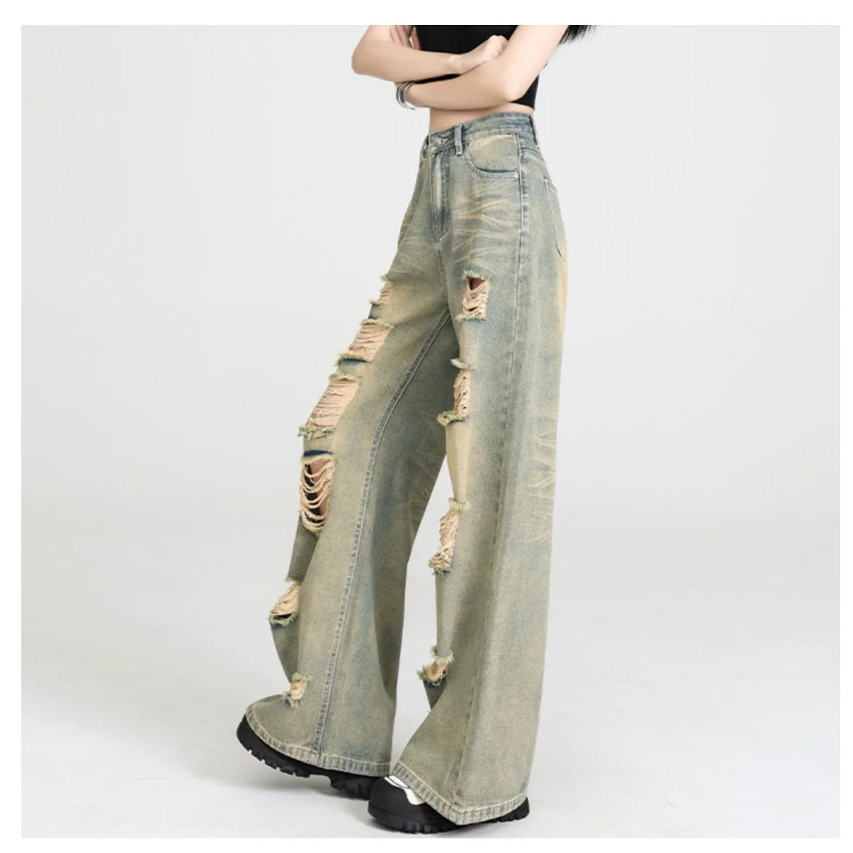 Wide-Leg High-Waisted Loose Slim Nostalgic Straight Jean