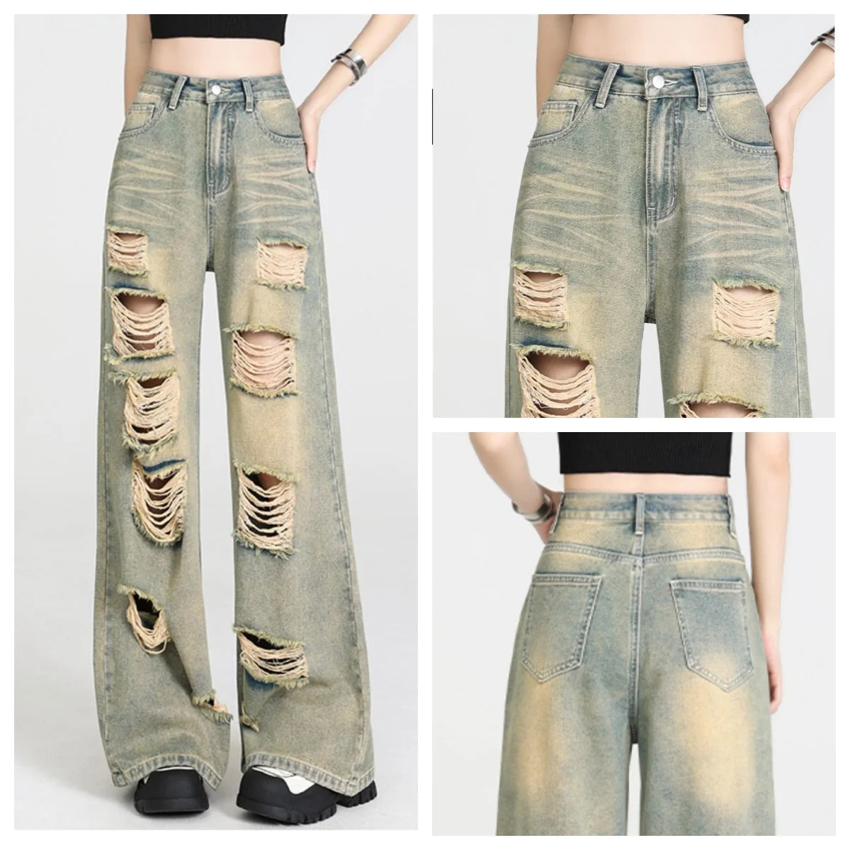 Wide-Leg High-Waisted Loose Slim Nostalgic Straight Jean